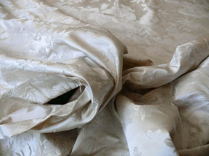 100% Silk Damask Chinoiserie Toile Music Garden "nimbus" Cream White