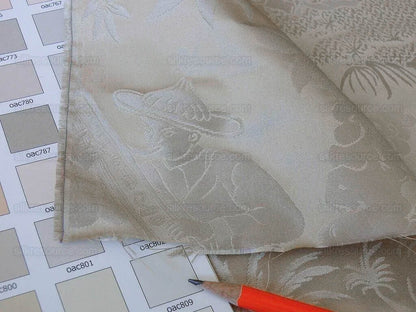 100% Silk Damask Chinoiserie Toile Music Garden "nimbus" Cream White