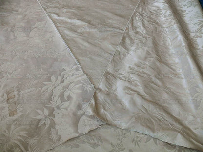 100% Silk Damask Chinoiserie Toile Music Garden "nimbus" Cream White