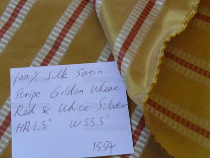 Pindler 100% Silk Satin Stripe Taffeta Wheat Gold Red Silver White