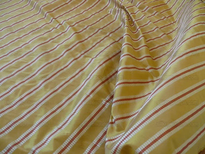 Pindler 100% Silk Satin Stripe Taffeta Wheat Gold Red Silver White