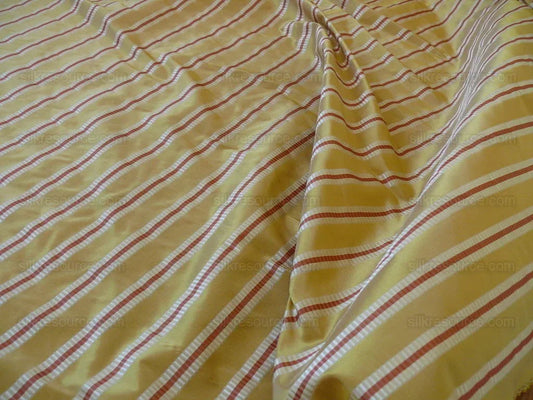 Pindler 100% Silk Satin Stripe Taffeta Wheat Gold Red Silver White