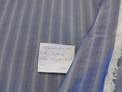 by yard Scalamandre Shimmer Silk 100% Silk Taffeta Blue Grey Cream White Silk Taffeta Stripe MSRP USD192/y