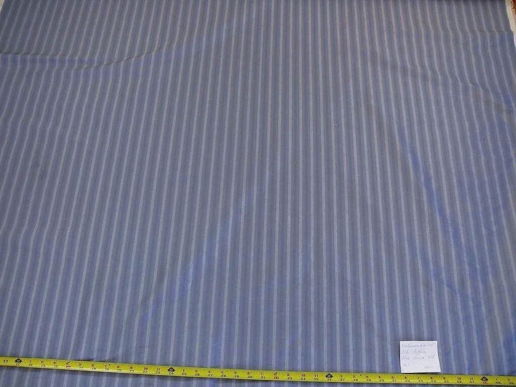 by yard Scalamandre Shimmer Silk 100% Silk Taffeta Blue Grey Cream White Silk Taffeta Stripe MSRP USD192/y