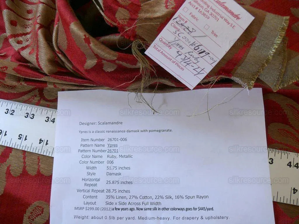 Scalamandre Ypres Lampas Damask Pom Renaissance Ruby Red Gold by MSRP 445/y