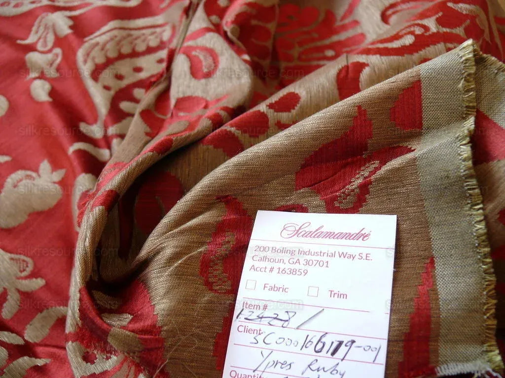 Scalamandre Ypres Lampas Damask Pom Renaissance Ruby Red Gold by MSRP 445/y