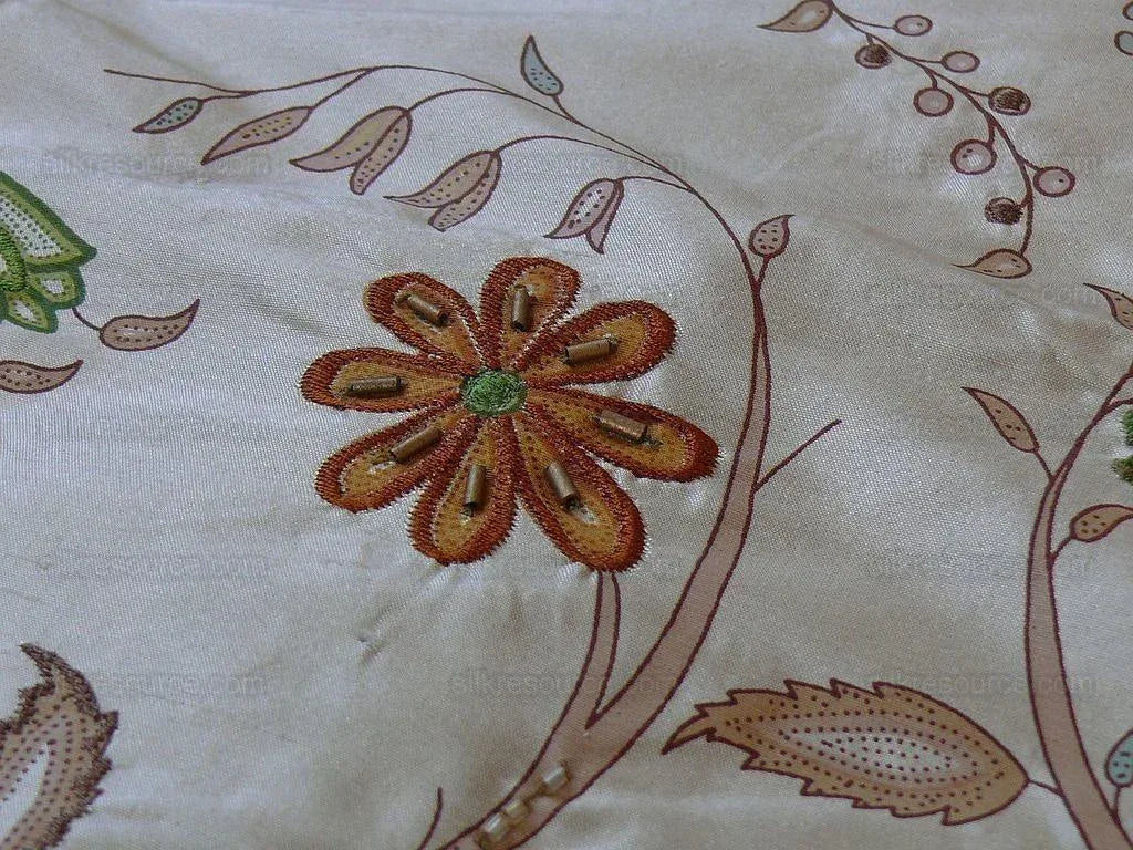 Scalamandre Old World Weaver Hand-beaded! Kyari Embroidery Silk Lime Butterscotch MSRP USD216/Y