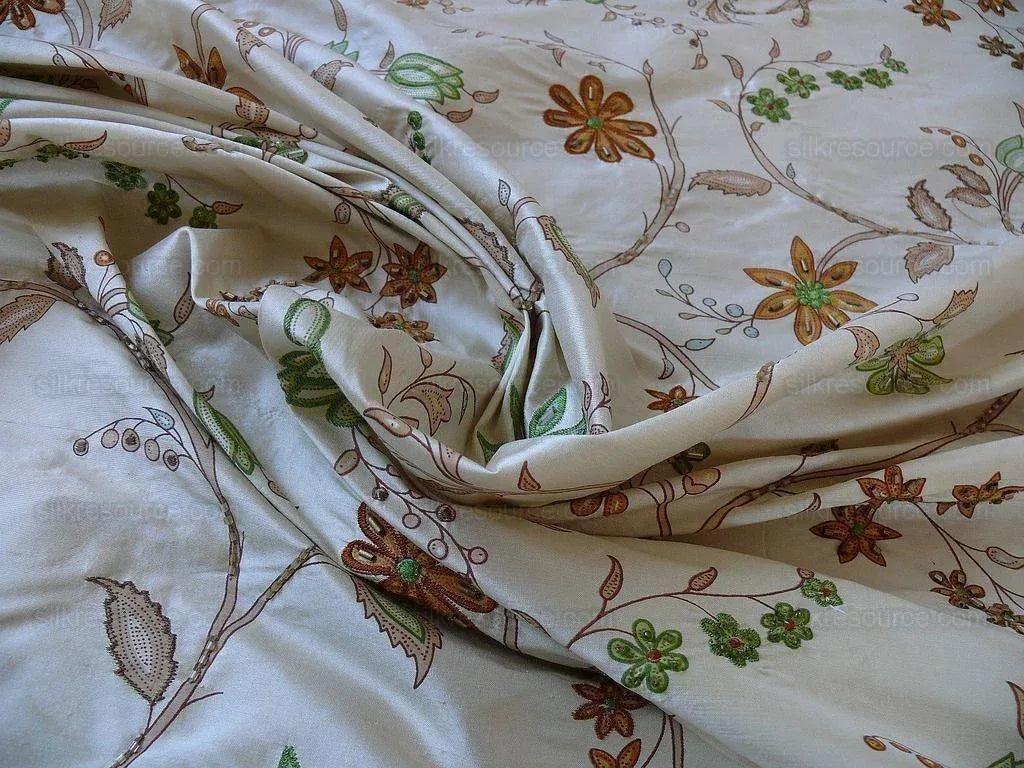 Scalamandre Old World Weaver Hand-beaded! Kyari Embroidery Silk Lime Butterscotch MSRP USD216/Y