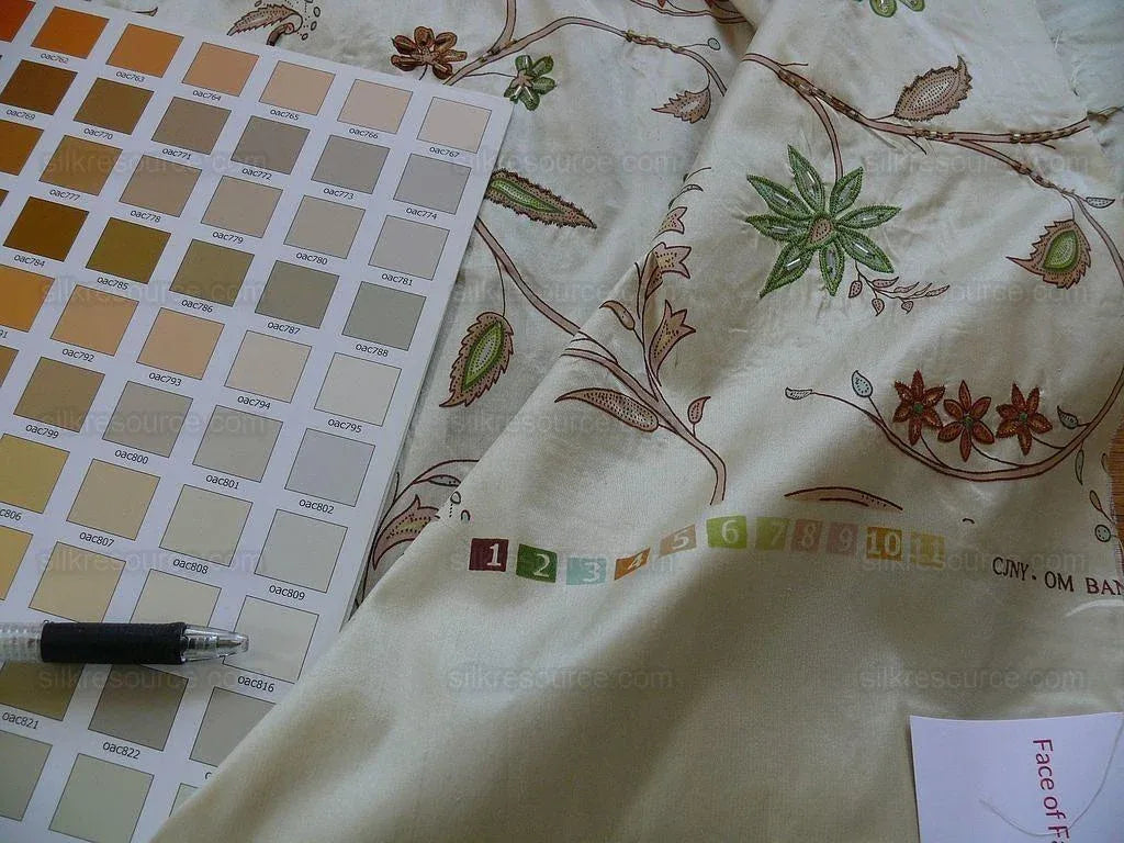 Scalamandre Old World Weaver Hand-beaded! Kyari Embroidery Silk Lime Butterscotch MSRP USD216/Y