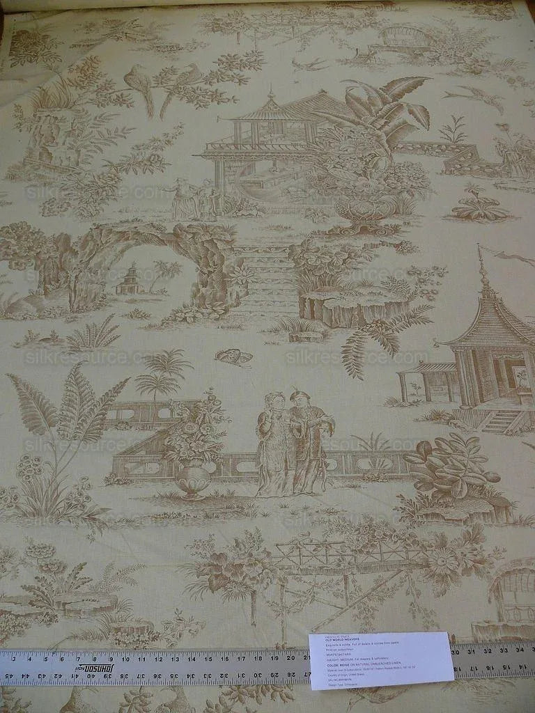 By Yard Scalamandre Old World Weavers Oriental Toile Chinoiserie Poetic Garden Nature Landscape Bird Boat Bridge Scholar’s Rock MSRP 184/Y