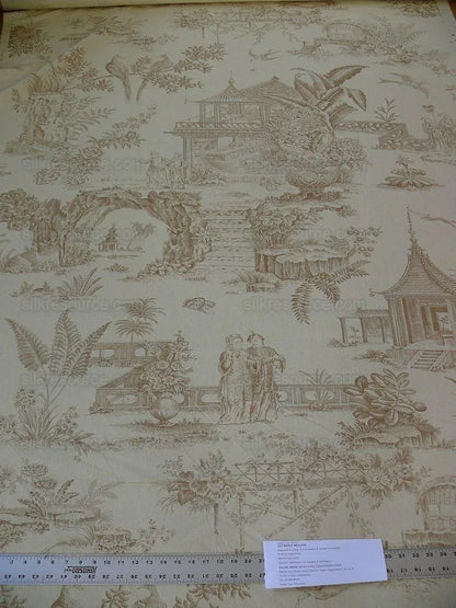 By Yard Scalamandre Old World Weavers Oriental Toile Chinoiserie Poetic Garden Nature Landscape Bird Boat Bridge Scholar’s Rock MSRP 184/Y