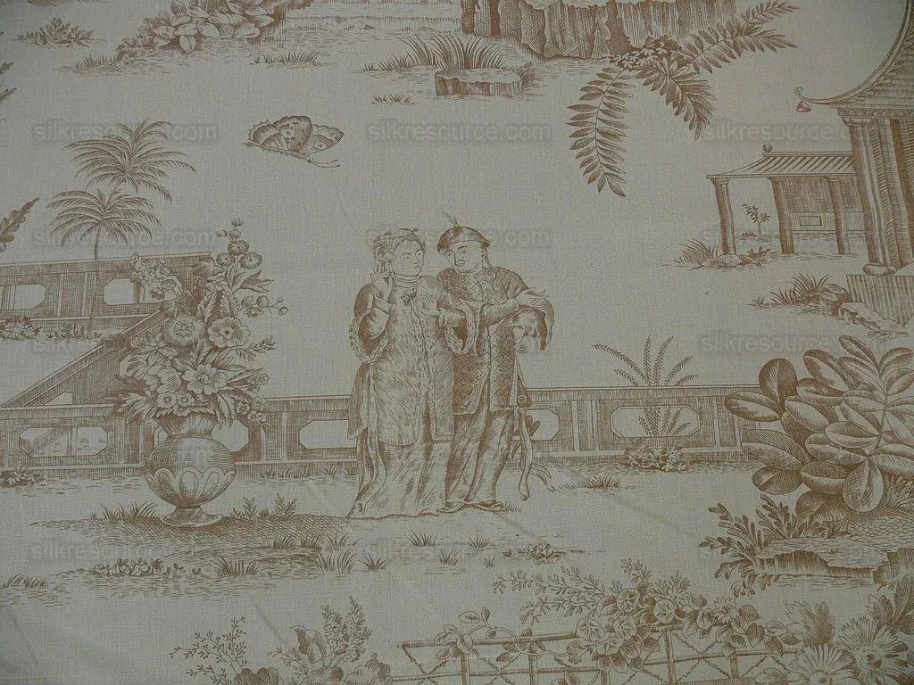 By Yard Scalamandre Old World Weavers Oriental Toile Chinoiserie Poetic Garden Nature Landscape Bird Boat Bridge Scholar’s Rock MSRP 184/Y