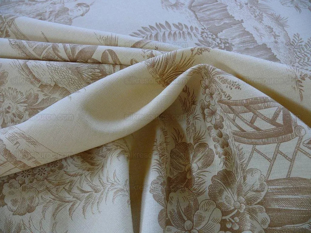 By Yard Scalamandre Old World Weavers Oriental Toile Chinoiserie Poetic Garden Nature Landscape Bird Boat Bridge Scholar’s Rock MSRP 184/Y