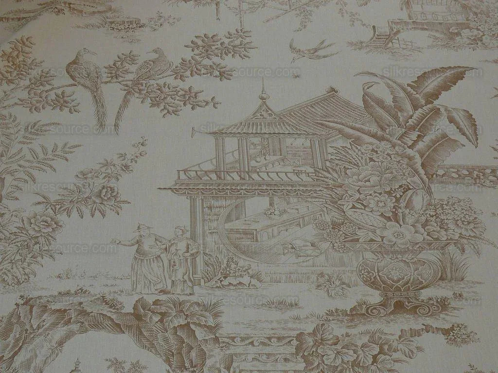 By Yard Scalamandre Old World Weavers Oriental Toile Chinoiserie Poetic Garden Nature Landscape Bird Boat Bridge Scholar’s Rock MSRP 184/Y