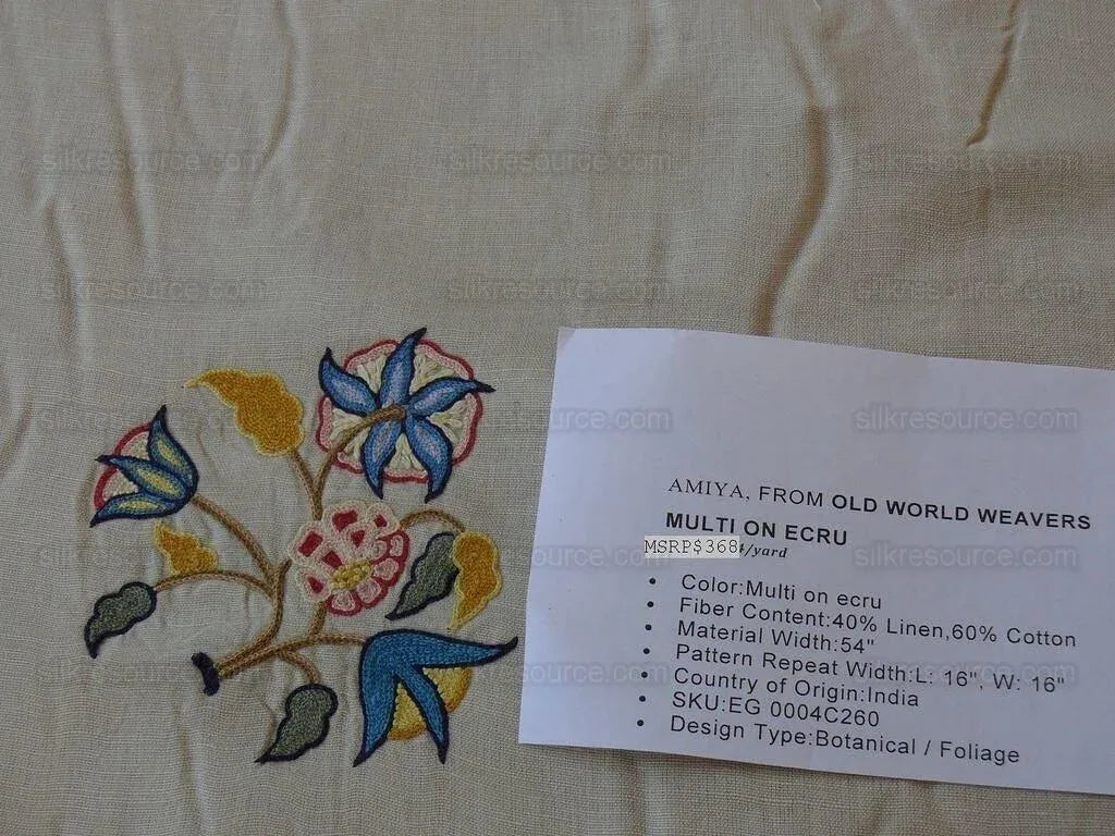 Scalamandre Old World Weavers Amiya Hand Embroidery Crewel Sprig MSRP USD 368/Y