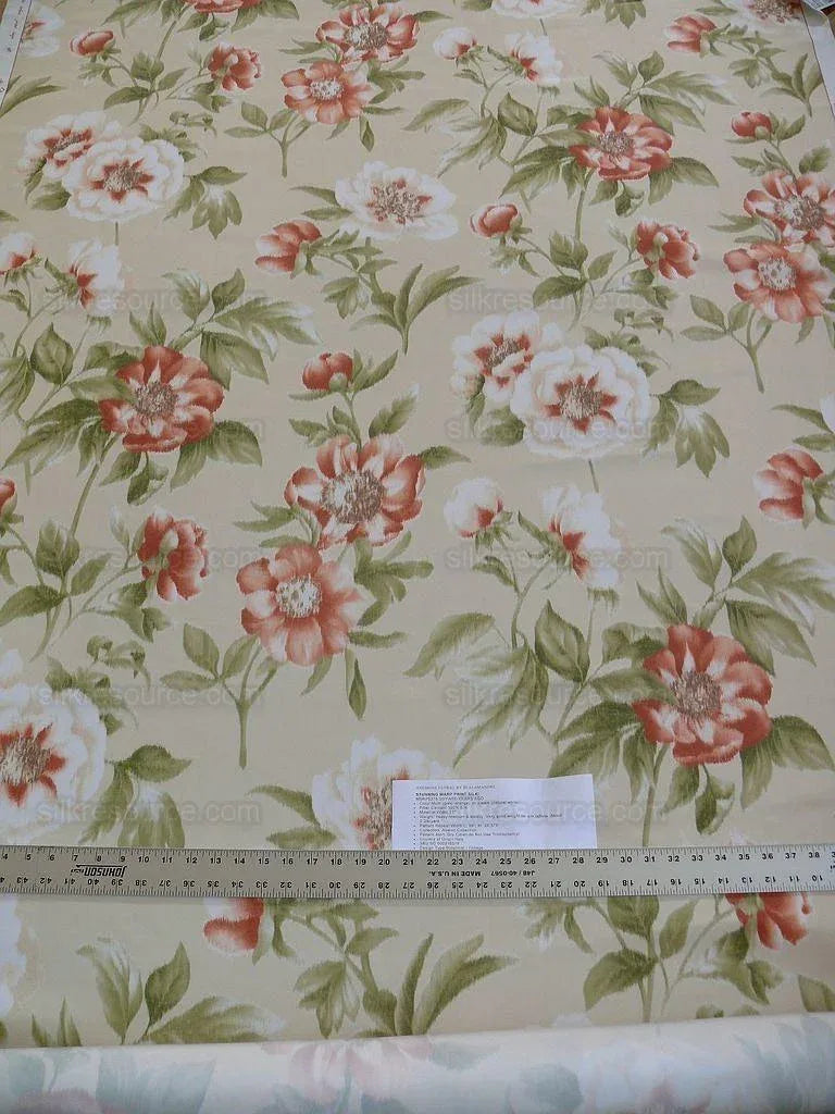 Scalamandre Anemone Flower Red and Cream Atmospheric 100% Silk Taffeta Print 20 Screens MSRP USD 278/Y