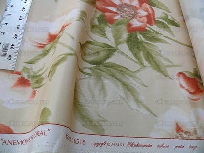 Scalamandre Anemone Flower Red and Cream Atmospheric 100% Silk Taffeta Print 20 Screens MSRP USD 278/Y