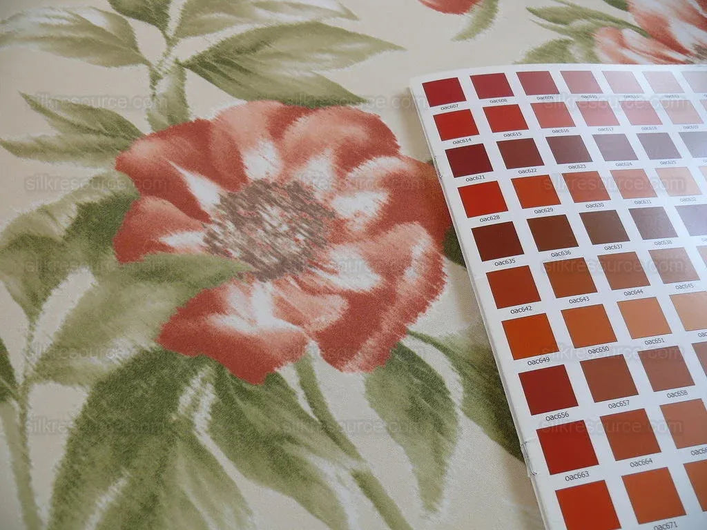 Scalamandre Anemone Flower Red and Cream Atmospheric 100% Silk Taffeta Print 20 Screens MSRP USD 278/Y