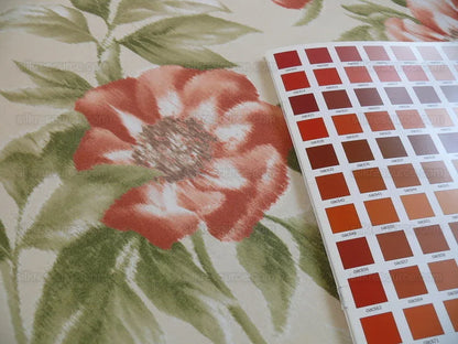 Scalamandre Anemone Flower Red and Cream Atmospheric 100% Silk Taffeta Print 20 Screens MSRP USD 278/Y