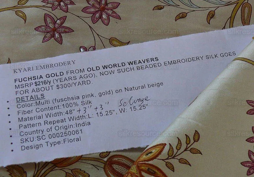 Scalamandre Kyari Embroidery Silk Fuchsia Gold Beaded with Real Glass MSRP USD216/Y