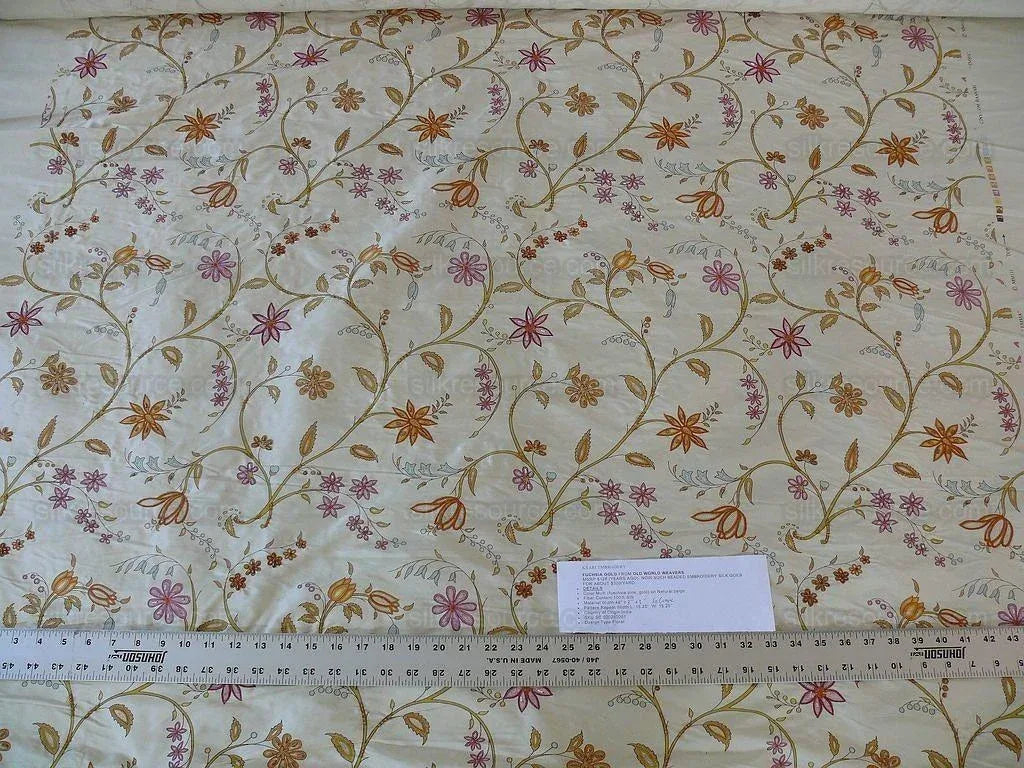 Scalamandre Kyari Embroidery Silk Fuchsia Gold Beaded with Real Glass MSRP USD216/Y