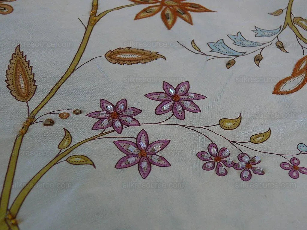 Scalamandre Kyari Embroidery Silk Fuchsia Gold Beaded with Real Glass MSRP USD216/Y