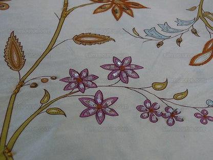 Scalamandre Kyari Embroidery Silk Fuchsia Gold Beaded with Real Glass MSRP USD216/Y