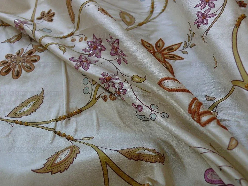 Scalamandre Kyari Embroidery Silk Fuchsia Gold Beaded with Real Glass MSRP USD216/Y