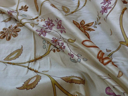 Scalamandre Kyari Embroidery Silk Fuchsia Gold Beaded with Real Glass MSRP USD216/Y