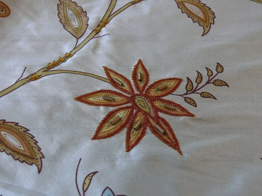 Scalamandre Kyari Embroidery Silk Fuchsia Gold Beaded with Real Glass MSRP USD216/Y