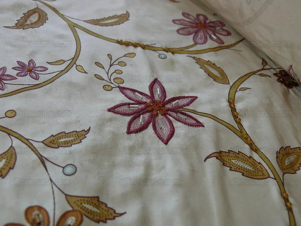 Scalamandre Kyari Embroidery Silk Fuchsia Gold Beaded with Real Glass MSRP USD216/Y