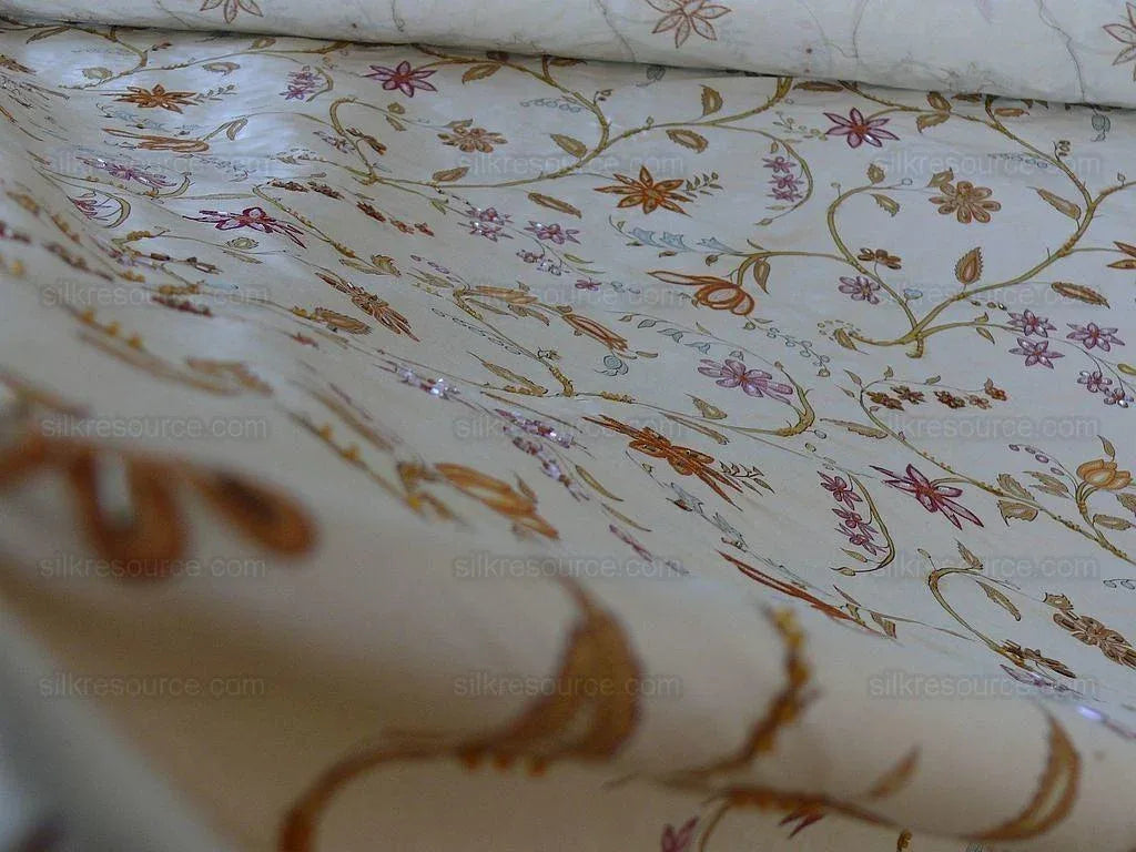 Scalamandre Kyari Embroidery Silk Fuchsia Gold Beaded with Real Glass MSRP USD216/Y