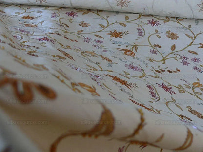 Scalamandre Kyari Embroidery Silk Fuchsia Gold Beaded with Real Glass MSRP USD216/Y