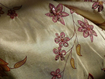 Scalamandre Kyari Embroidery Silk Fuchsia Gold Beaded with Real Glass MSRP USD216/Y