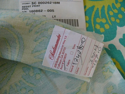 Scalamandre Resist Print Bird Flower Toile Linen Pool Green Blue MSRP USD 300/Y