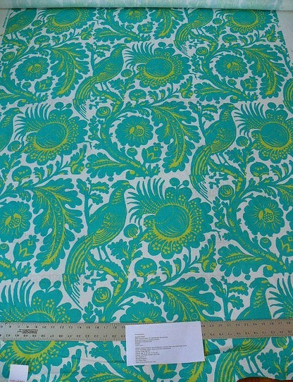Scalamandre Resist Print Bird Flower Toile Linen Pool Green Blue MSRP USD 300/Y