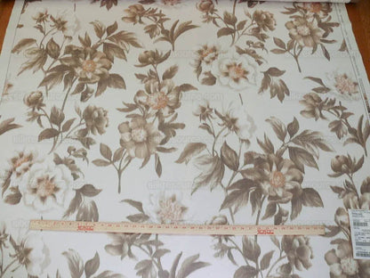 Scalamandre Anemone Flower Sepia Light Brown Grey On Cream Atmospheric 100% Silk Taffeta Print 20 Screens MSRP USD 278/Y