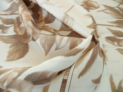 Scalamandre Anemone Flower Sepia Light Brown Grey On Cream Atmospheric 100% Silk Taffeta Print 20 Screens MSRP USD 278/Y