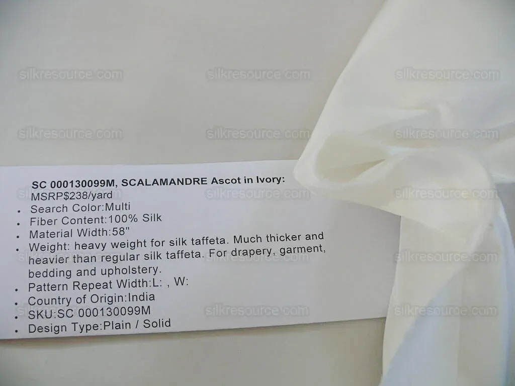 Scalamandre Ascot Ivory 100% silk Taffeta Pure White Very Thick! Per Yard MSRP USD 238/Y
