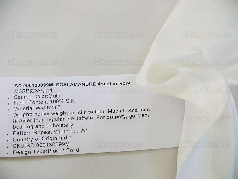 Scalamandre Ascot Ivory 100% silk Taffeta Pure White Very Thick! Per Yard MSRP USD 238/Y