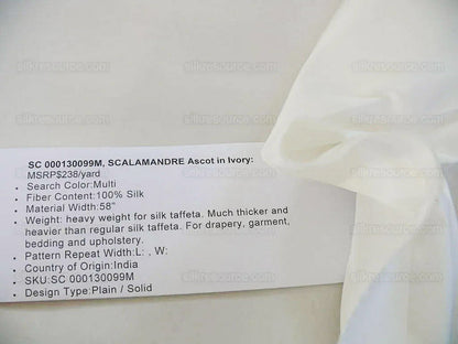 Scalamandre Ascot Ivory 100% silk Taffeta Pure White Very Thick! Per Yard MSRP USD 238/Y