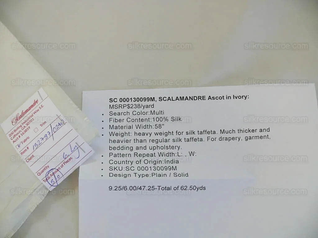 Scalamandre Ascot Ivory 100% silk Taffeta Pure White Very Thick! Per Yard MSRP USD 238/Y