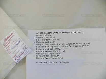 Scalamandre Ascot Ivory 100% silk Taffeta Pure White Very Thick! Per Yard MSRP USD 238/Y