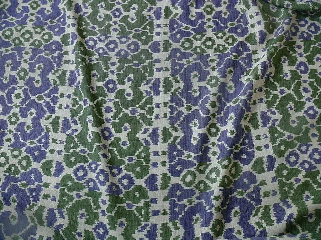 Scalamandre Tropical Ikat Bali Navy Blue Emerald Green Linen From Italy MSRP USD270/y