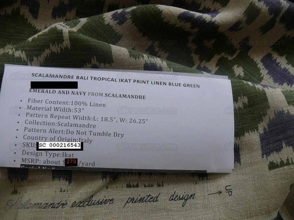 Scalamandre Tropical Ikat Bali Coffee And Celadon Blue Emerald Green MSRP USD270/y