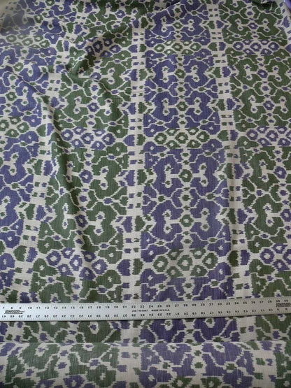 Scalamandre Tropical Ikat Bali Navy Blue Emerald Green Linen From Italy MSRP USD270/y