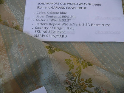 Scalamandre Old World Weavers 100%silk Lisere Romano Blue Rt$944