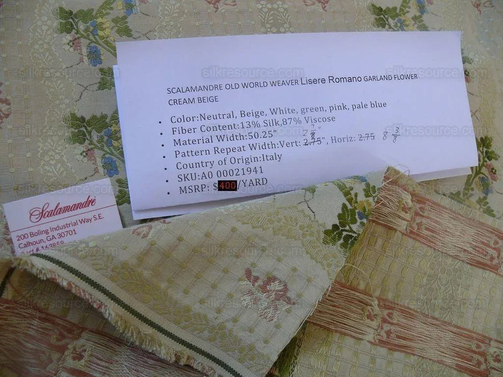 Scalamandre Old World Weavers Silk Lisere Romano Ivory Rt$400