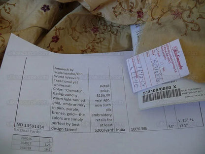 Scalamandre Old World Weavers Amaresh Embroidery Silk Gold Clematis