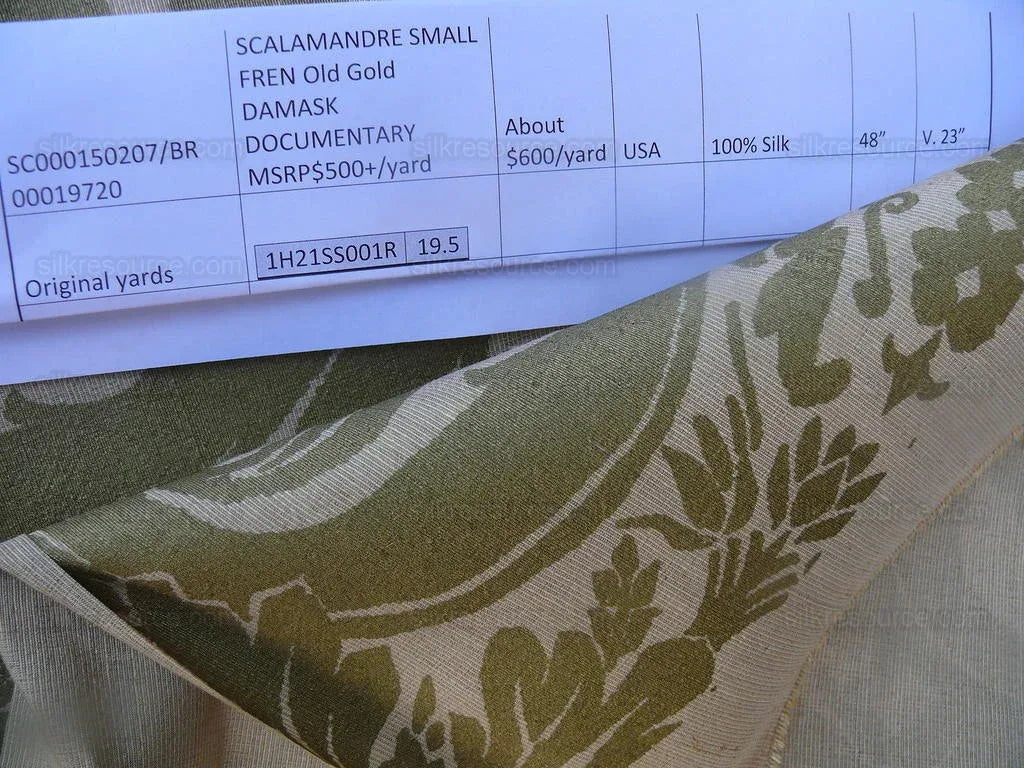 Scalamandre Small Fren Old Gold Damask Documentary Print Silk MSRP 600/y